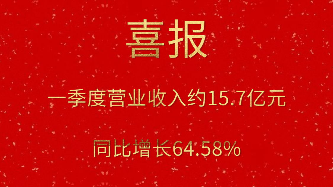 公司一季度实现营业收入约15.7亿元，同比增长64.58%